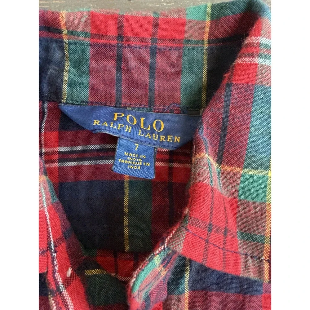 Polo Ralph Lauren Girls 7 Tartan Plaid Shirt Dress Red Green Flannel Belted